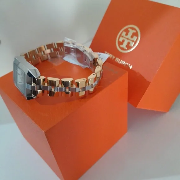 NWT TORY BURCH TBW1102 Dalloway Three-Hand Two-Tone Stainless Steel Watch